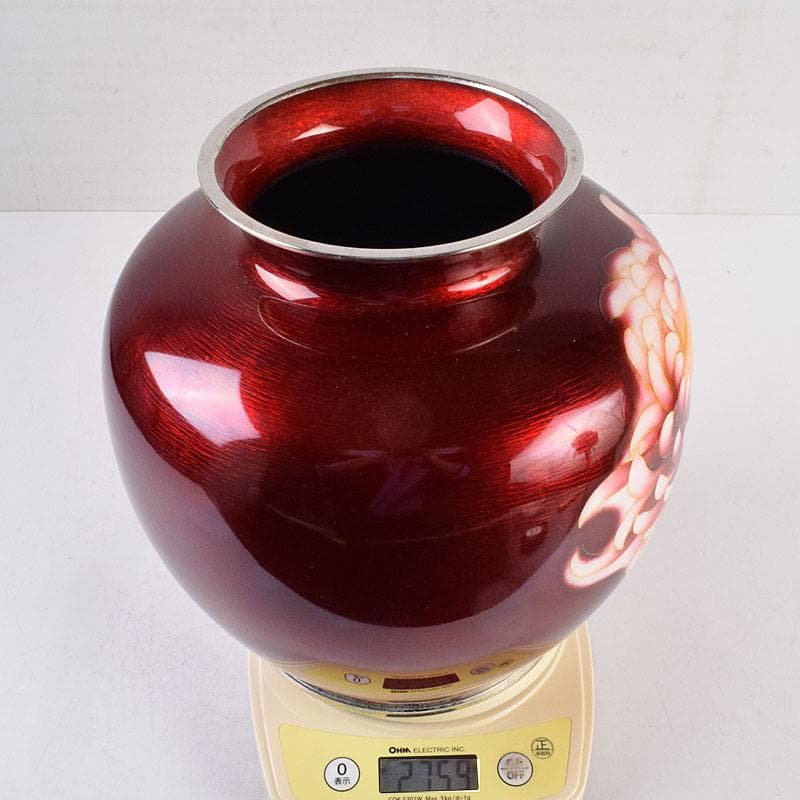 七宝焼　太田七宝造　透釉　旭光釉　菊文　花瓶　共箱　M　R8971H