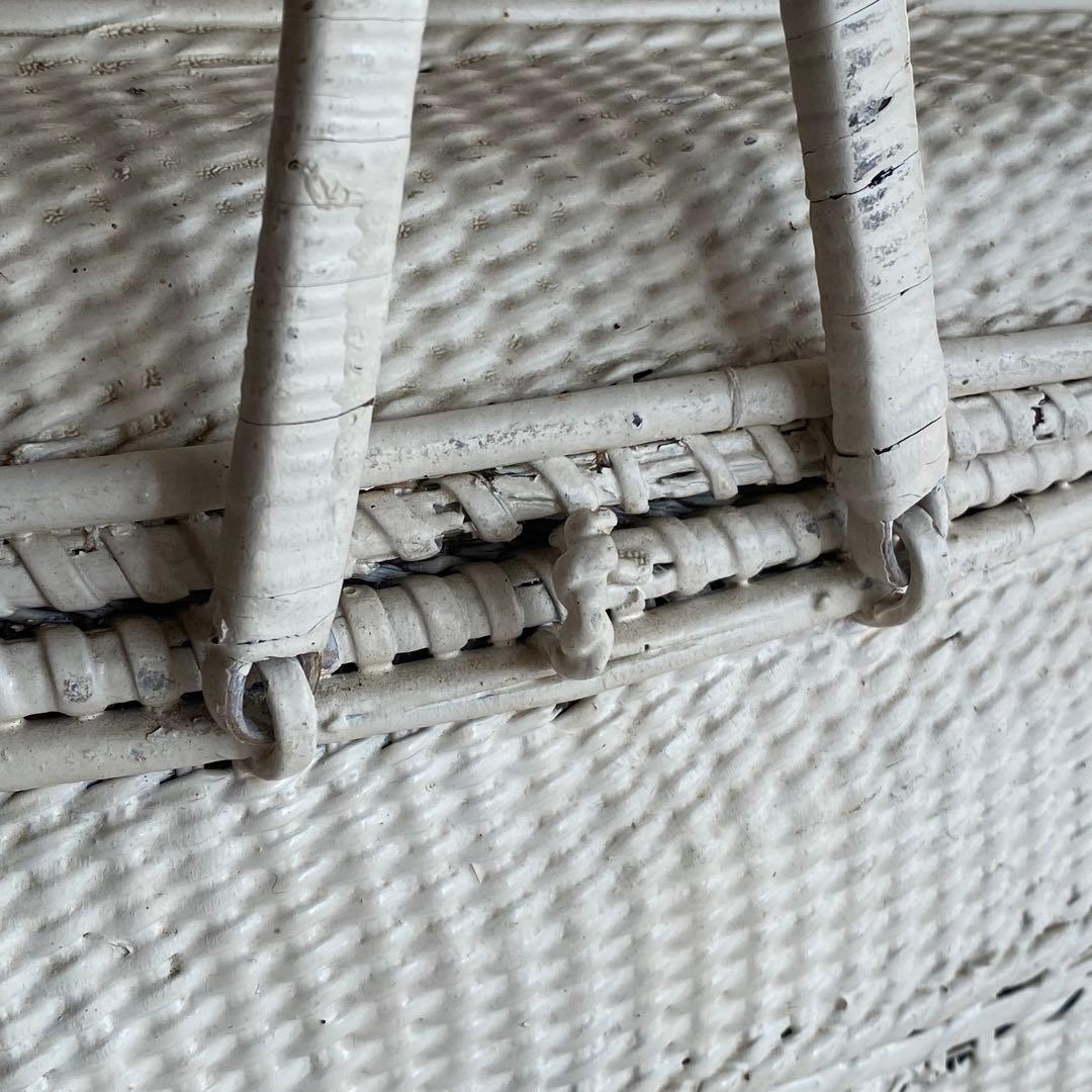 フランス　アンティークパニエ　プロヴァンスプリント　白いかご　ラタンバスケット