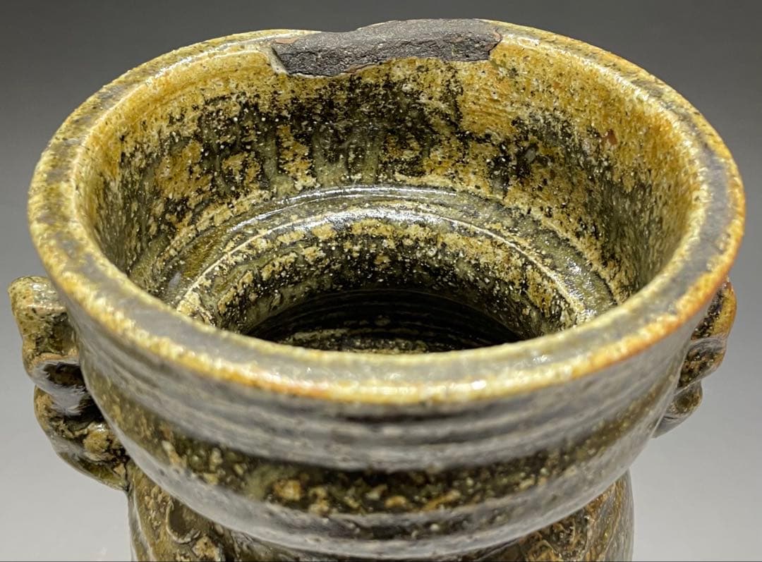 古伊賀　伊賀焼　耳付花入　合箱　e5016