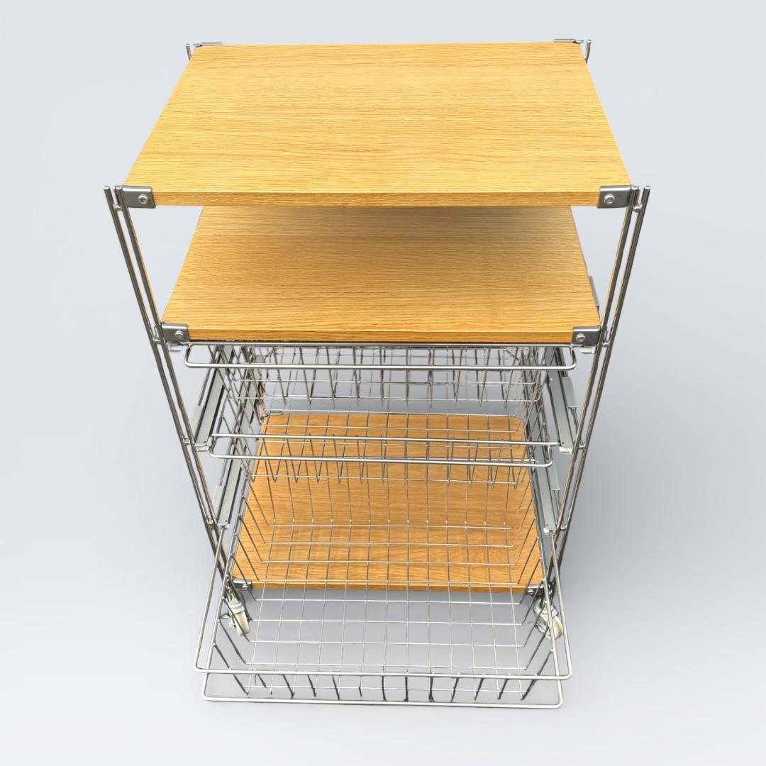 【送料込】無印良品 ステンレスユニットシェルフ オーク バスケット キャスター付