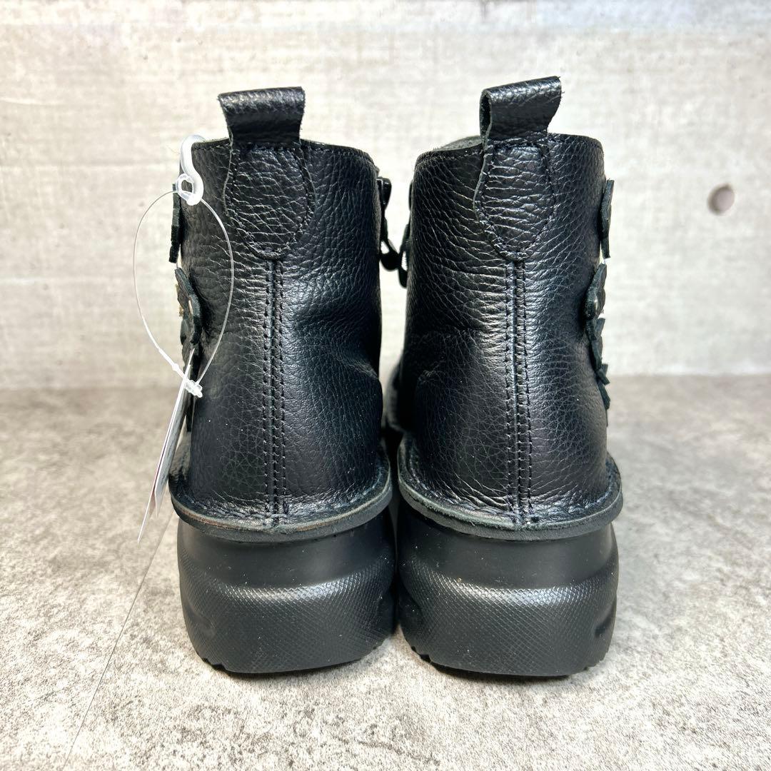 新品【JSハートレーベル 】レザーショートブーツ/花/ジップ/厚底/コンフォート