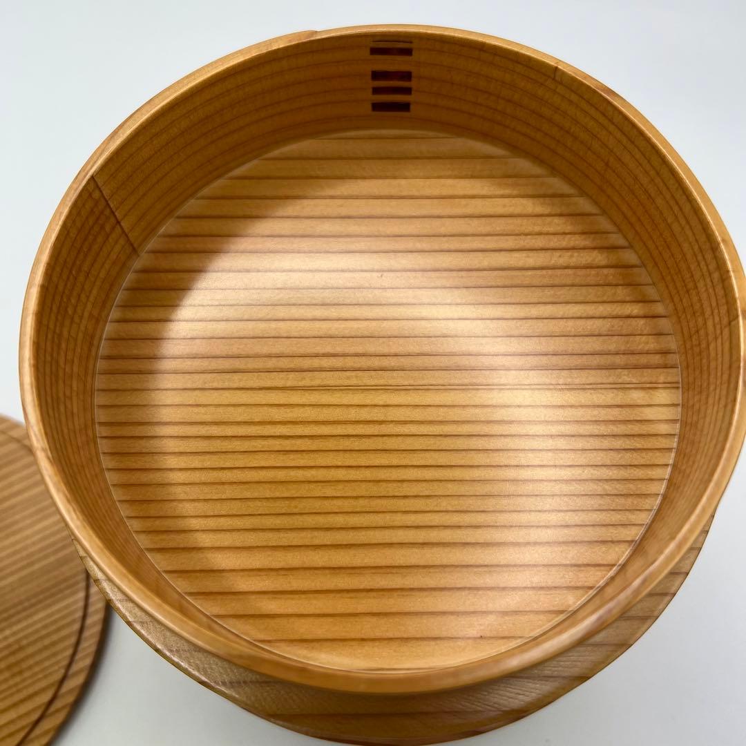 値下げ【新品】レア品　伝統工芸品丸三段竹の子重　曲げわっぱ 大館工芸社丸型弁当箱