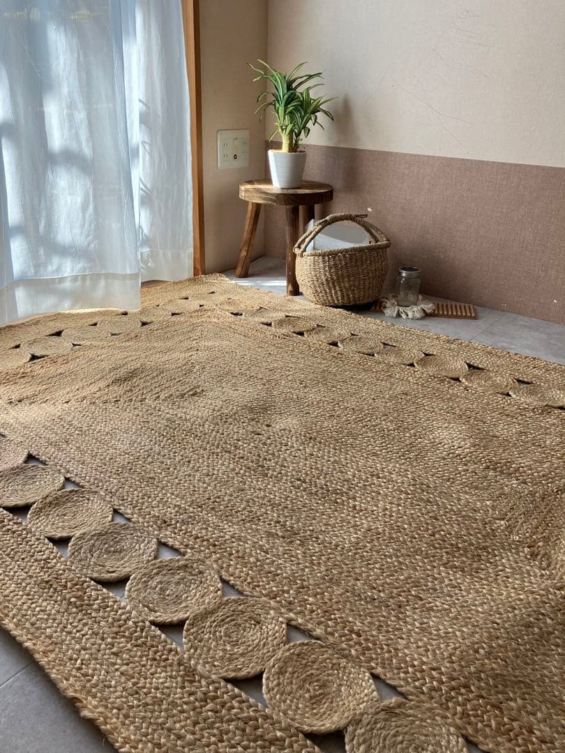 ジュート　麻ラグ　120×180cm 長方形ラグマット　手織り　ラグ