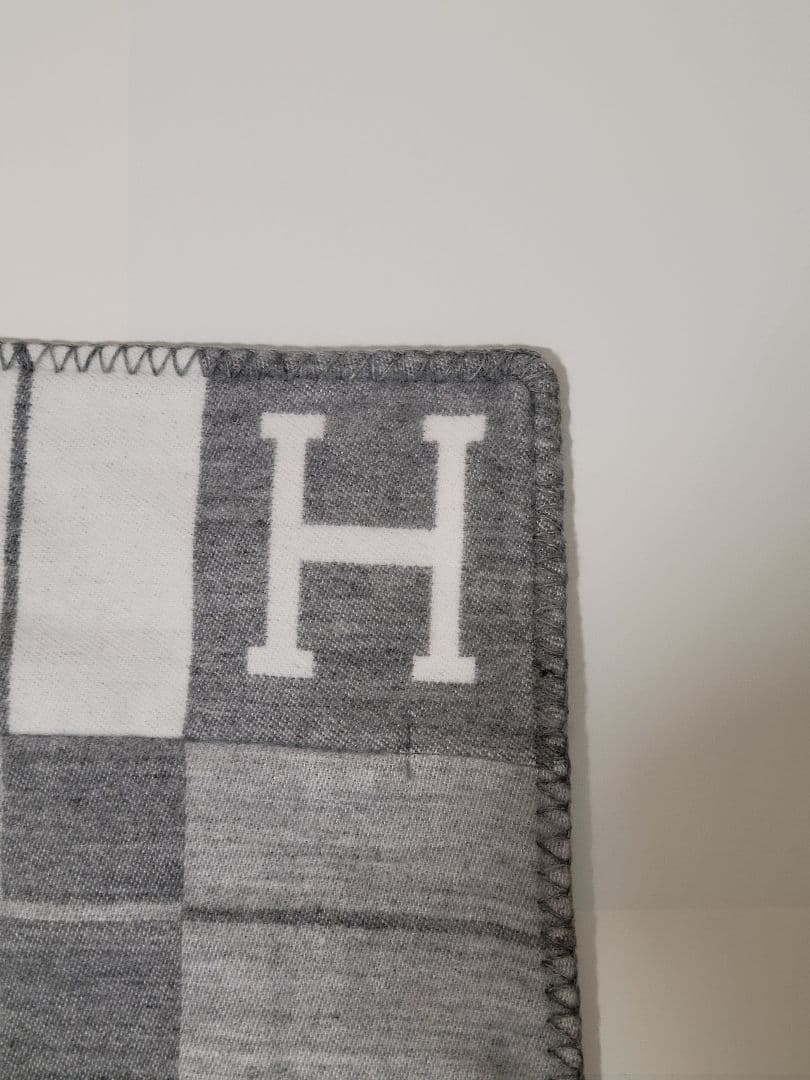 エルメス　クッションカバー　グレー　45×45　チェック