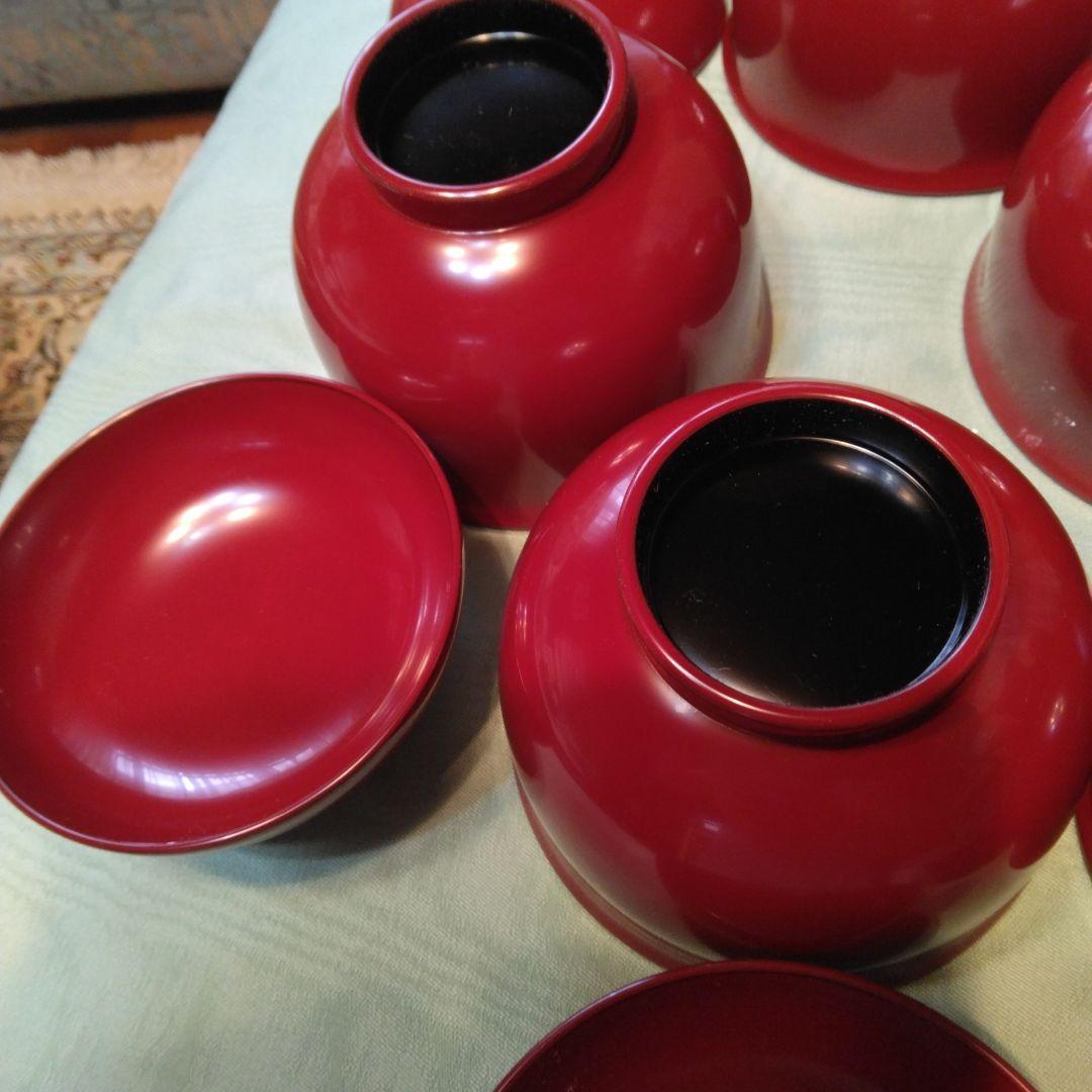 越前漆器、源伸堂きむら 赤い漆器 蓋付き椀5 個セット