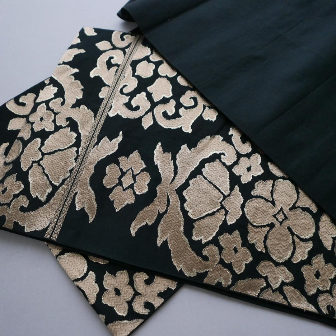 黒色 金糸☆六通 袋帯☆正絹☆更紗花唐草文☆金襴☆西陣織