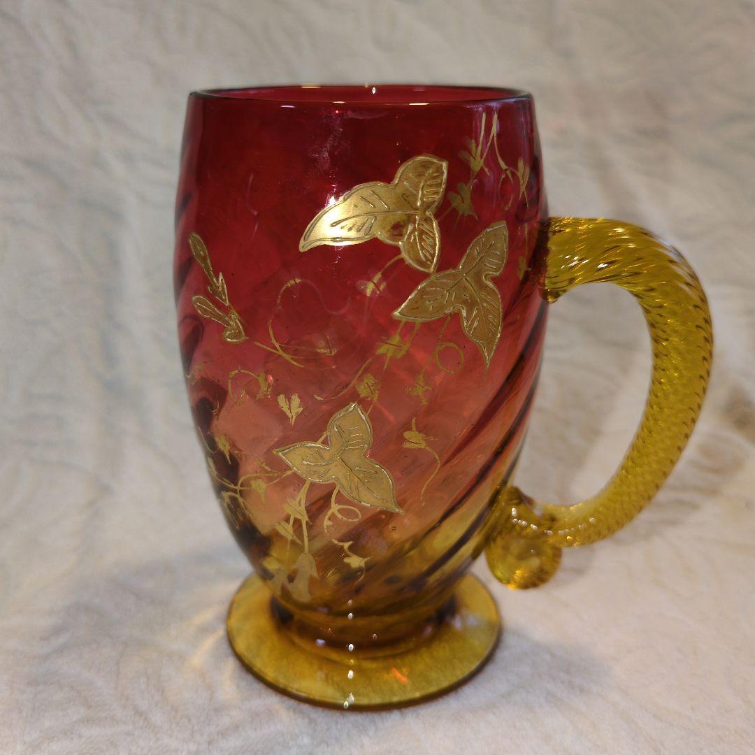 再再お値下げしました❢オールドバカラ、赤と金のつる花柄グラス 超希少のお品物です