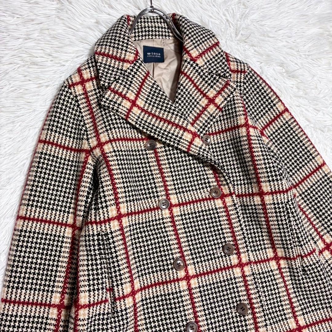 ひーこ IÉNA sese ダブルブレスト ピーコート チェック 裏地