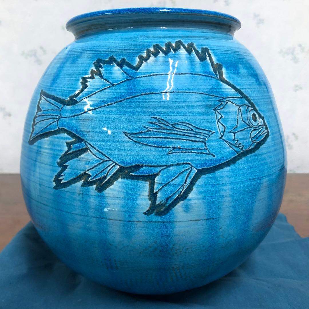 十三代 中里太郎右衛門 叩き唐津 翡翠彫三島魚文 壺 花入 花器 飾り壺 保証品