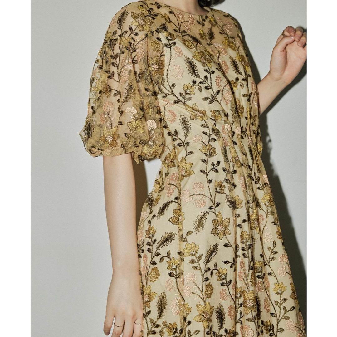 kana niana フラワー刺繍　ワンピース　イエロー　お呼ばれ　オケージョン