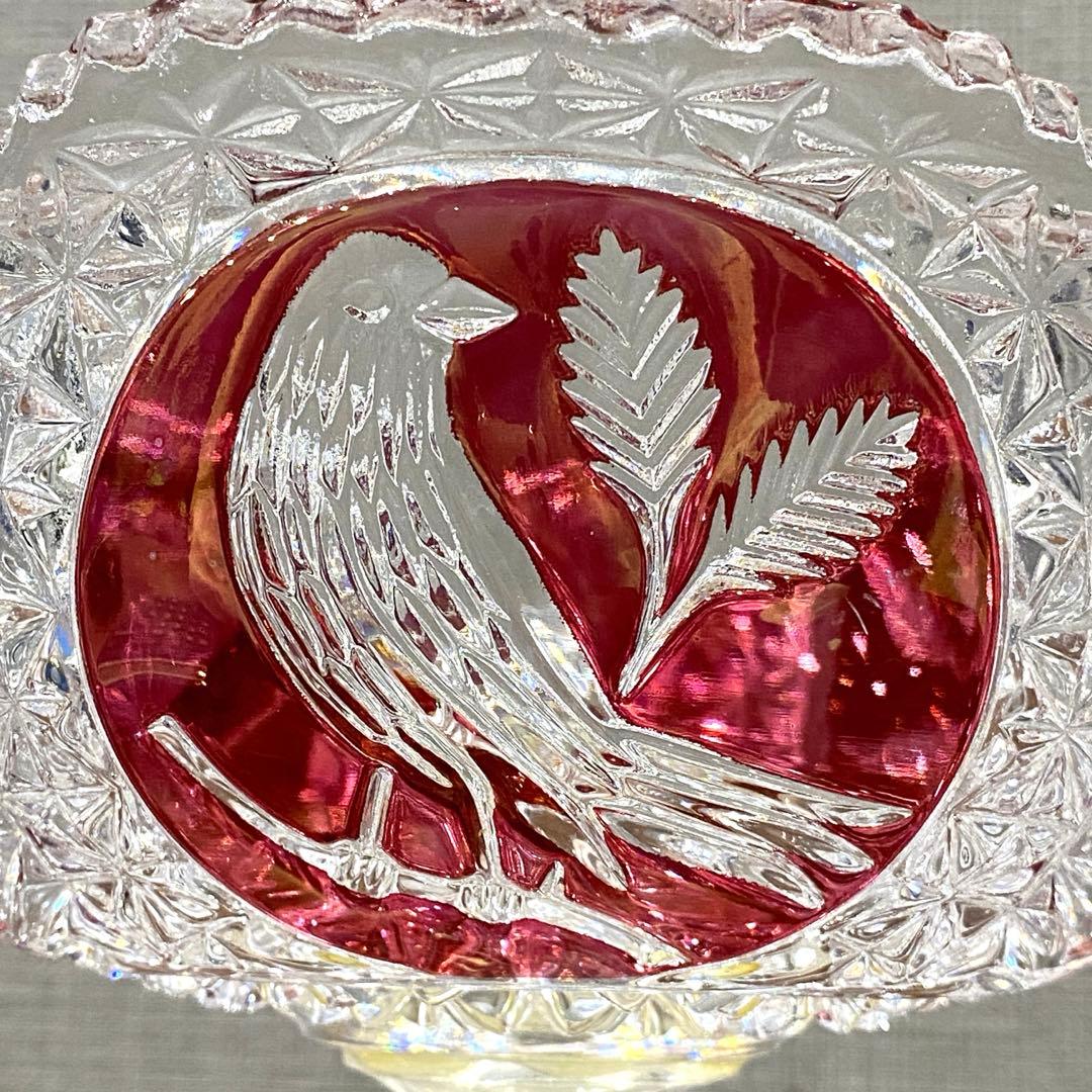 【HOFBAUER】 ホフバウワークリスタルガラス赤い装飾 鳥の彫刻　ドイツ製