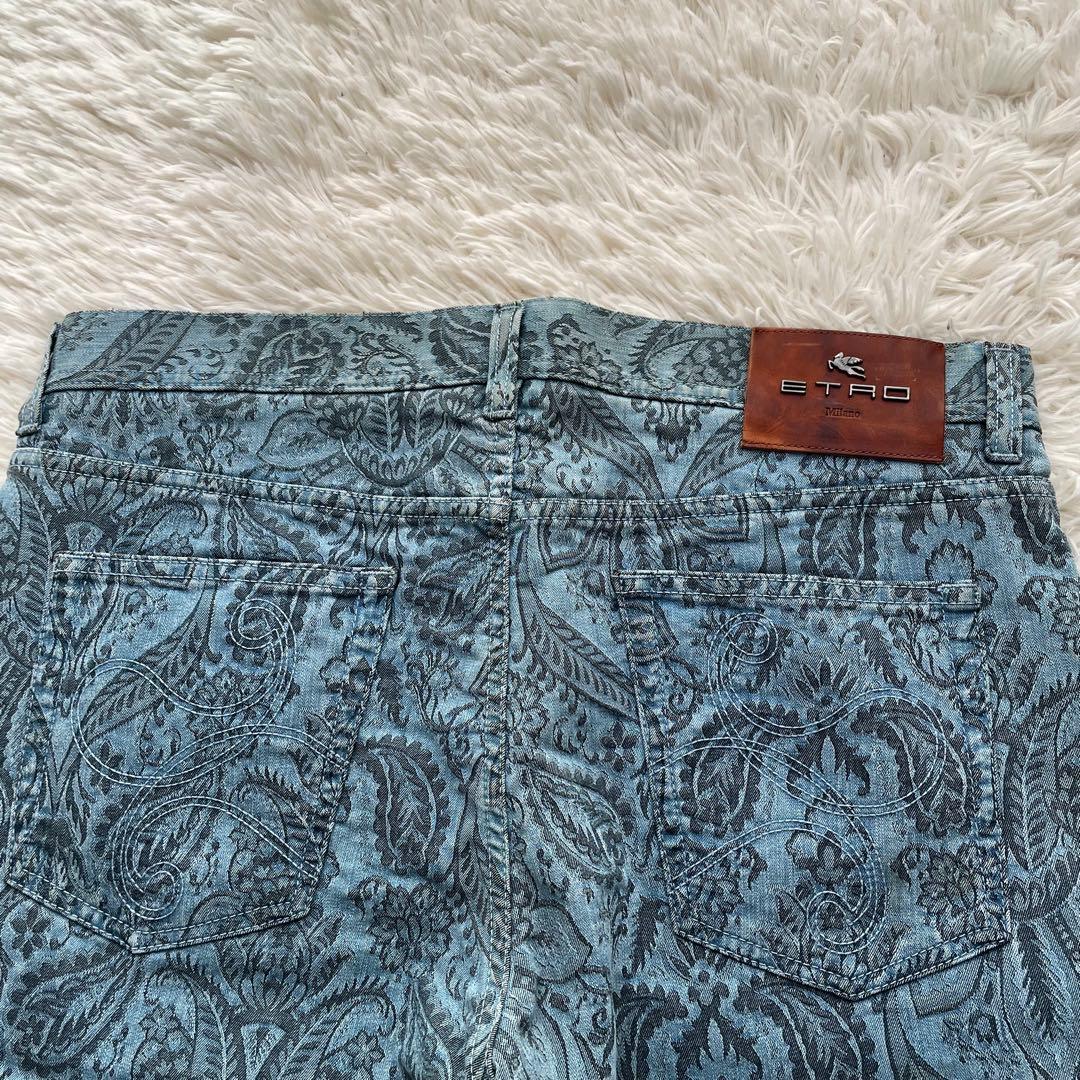 美品✨エトロ　デニムパンツ　ペイズリー柄　ペガサス　洗える　青　XL
