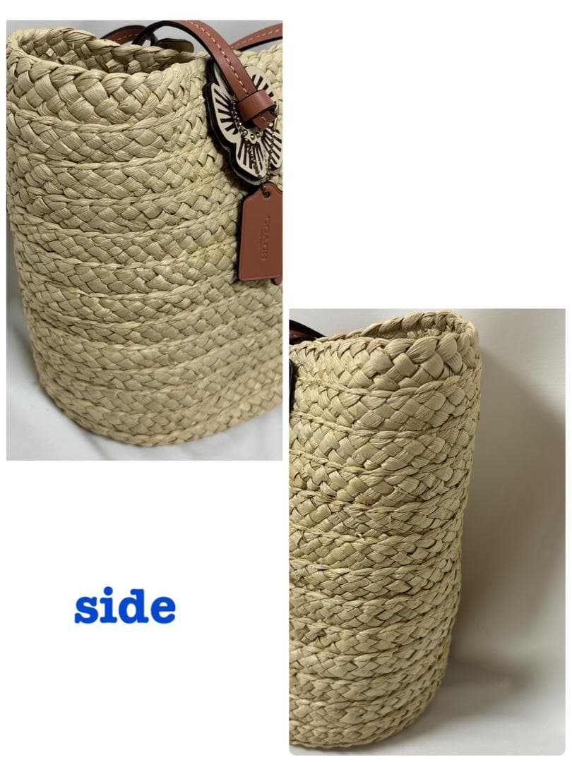 COACH カゴバック ストロー トートバッグ ショルダー アイボリA4 美品