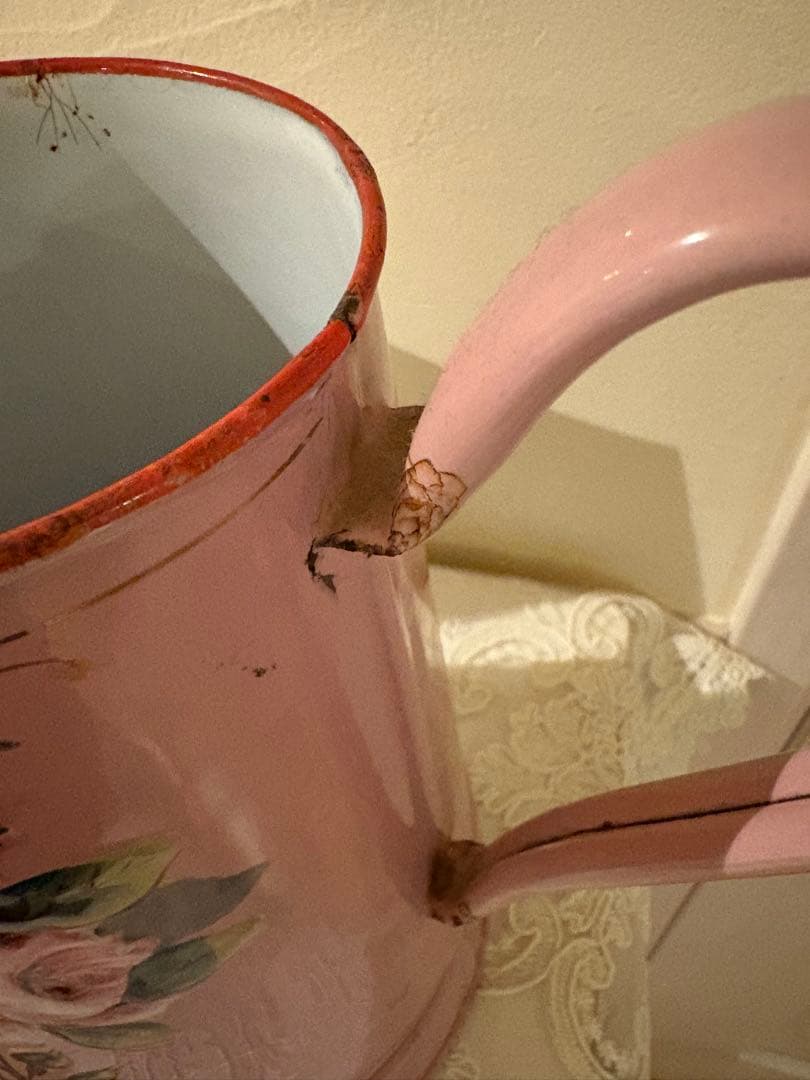 アンティークホーロー♡AUBECQ社ピンクバラ柄ホーローカフェティエール　希少❣️