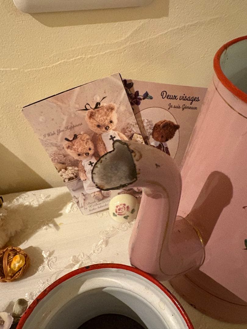 アンティークホーロー♡AUBECQ社ピンクバラ柄ホーローカフェティエール　希少❣️