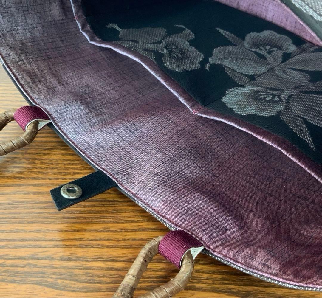 大島紬 カトレアの花 リメイク 胡桃皮ハンドルバッグ