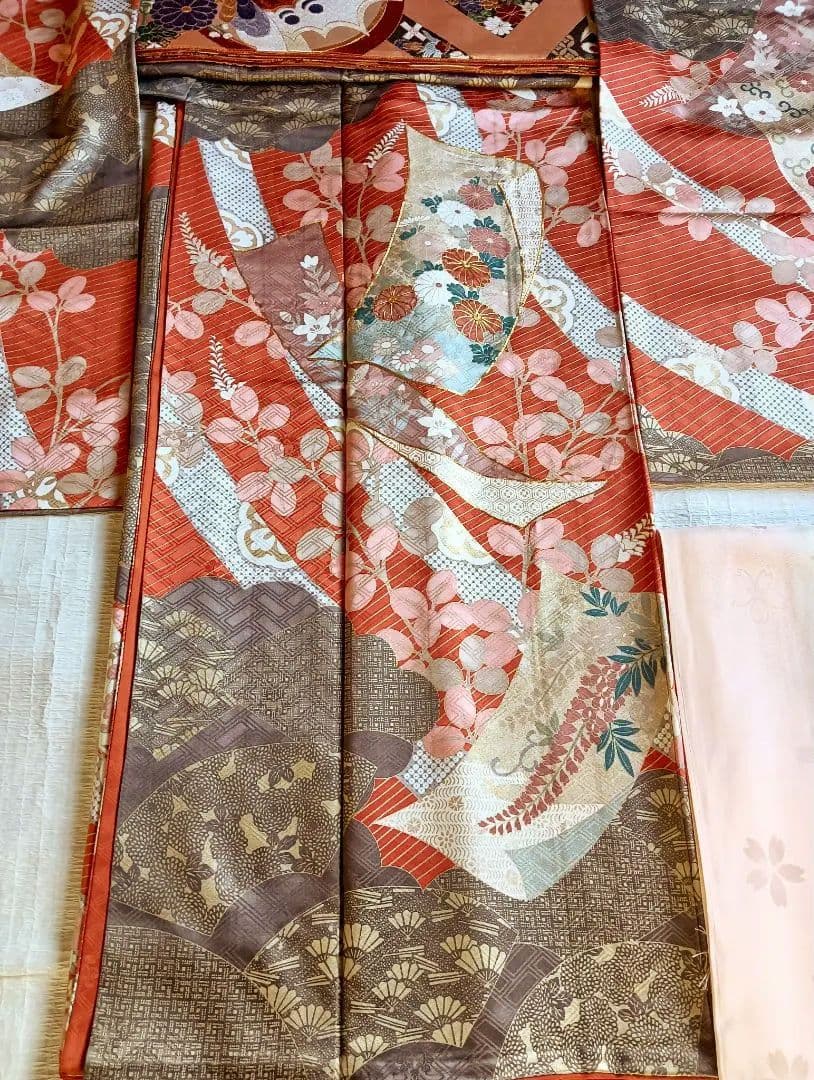 吾妻徳穂　吉澤友禅　振袖フルセット　美品　朱系　華やか　丈161 裄67.5