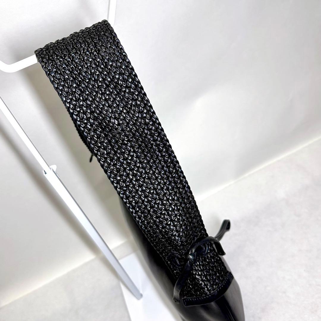 GUCCI ヴィンテージ レザー 編み込みハンドル ブラック ショルダーバッグ