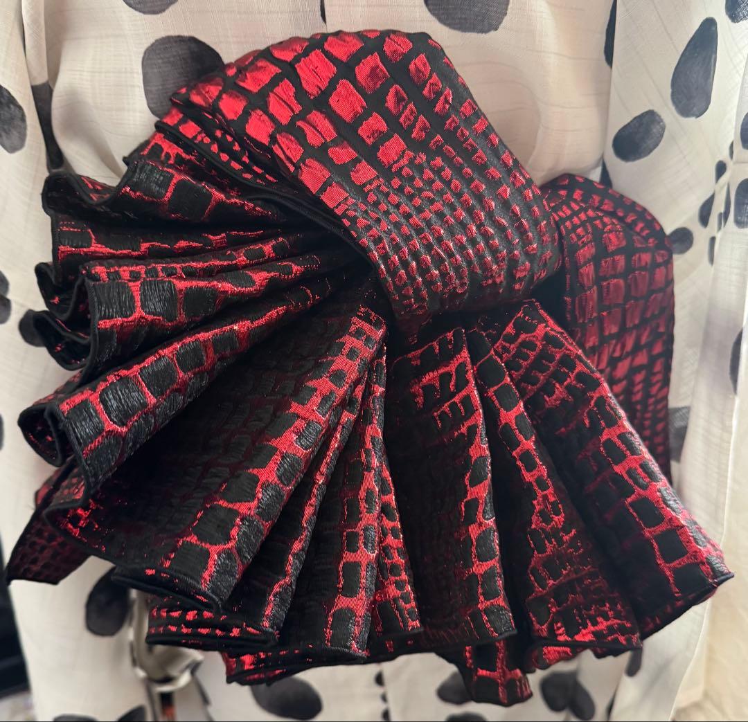 大人兵児帯　【スノーホワイト】【レッドメタル】のセット