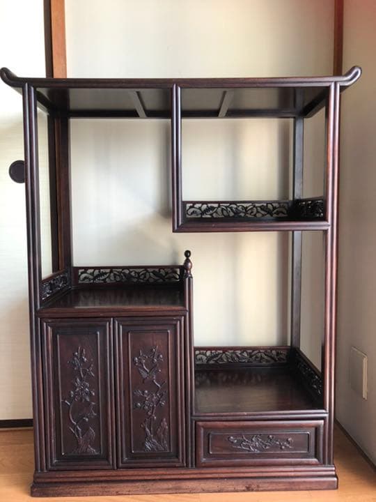【美品】紫檀家具　清代紫檀茶箪笥 透かし彫り飾り棚 古董品