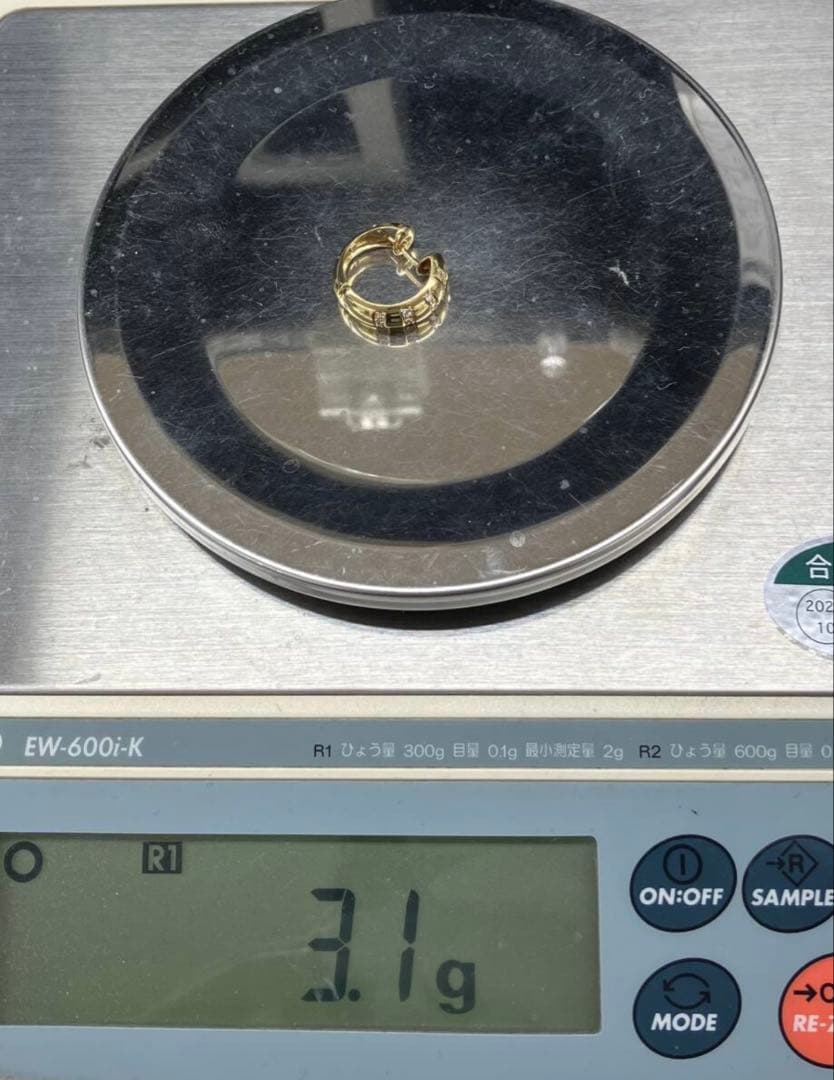 K18YG 天然ダイヤモンド フープ ピアス　片耳3.1g 鑑別書ソーティング付