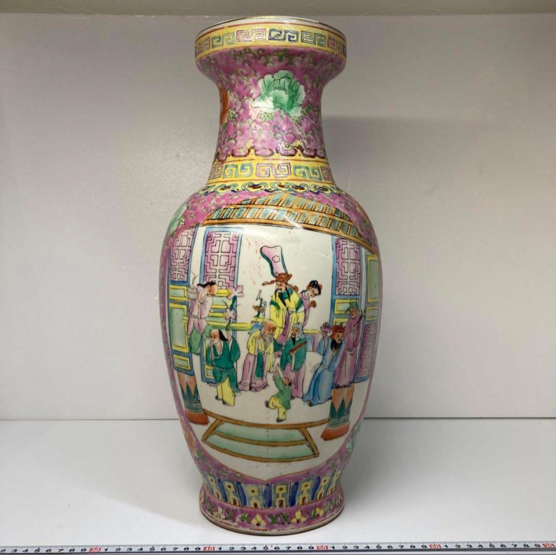 中国美術　景徳鎮銘　粉彩八仙图大花瓶　高さ47㎝。y635