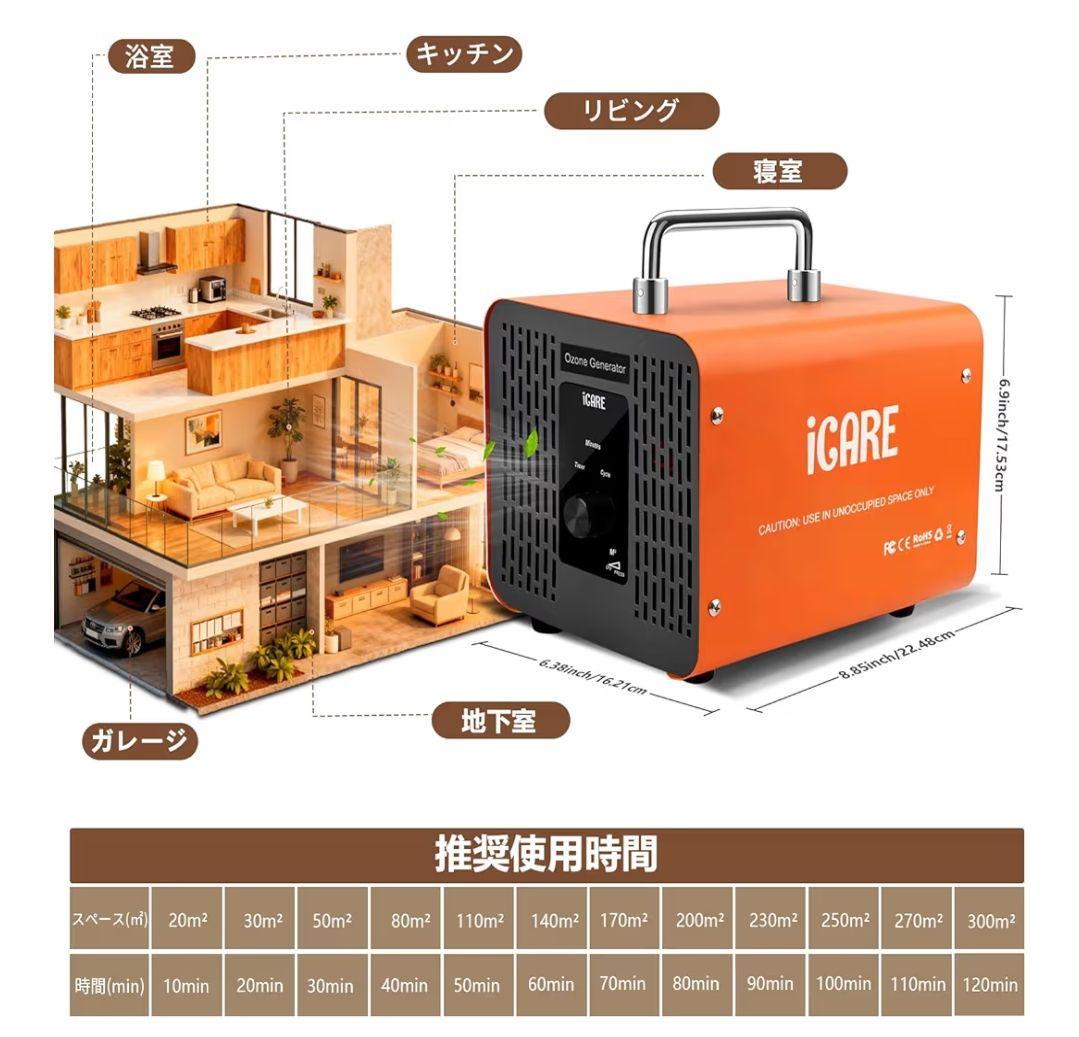 iGARE オゾン発生器 60000mg/h、300㎡対応、業務用レベル