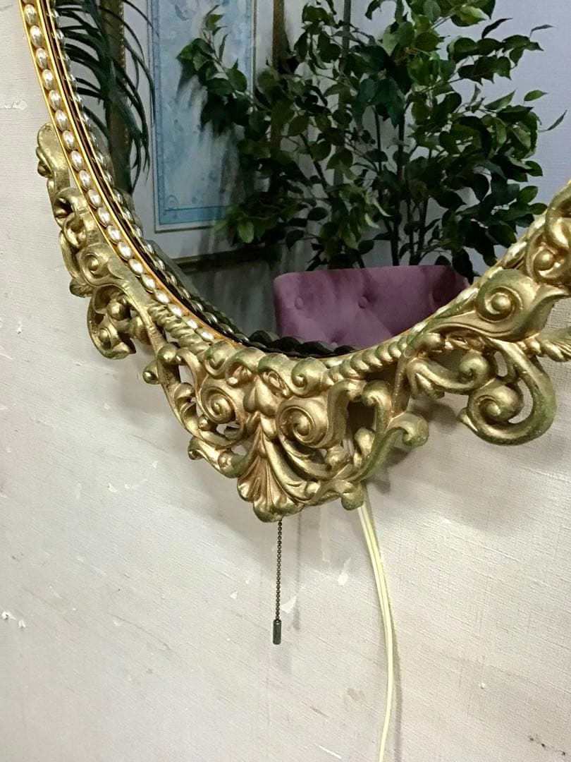 管250☆フランス製☆希少☆アンティーク☆ランプ付き☆ウォールミラー☆壁掛け鏡