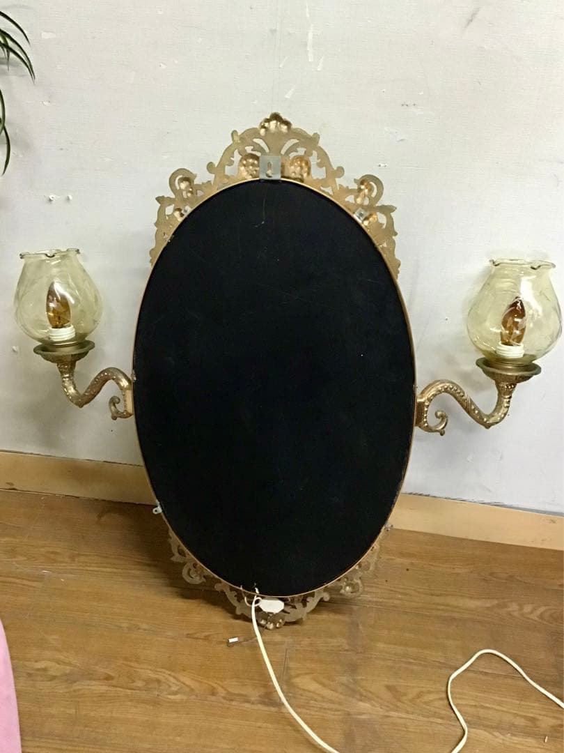 管250☆フランス製☆希少☆アンティーク☆ランプ付き☆ウォールミラー☆壁掛け鏡