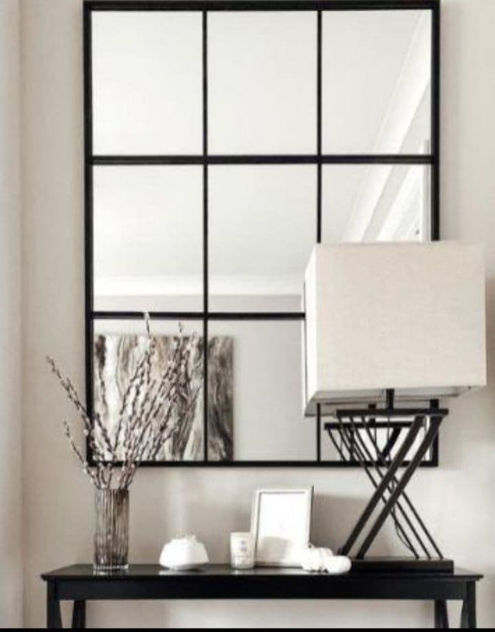 壁掛け鏡　格子デザイン　格子　海外風　インテリア　立て掛け　大型ミラー　9枚