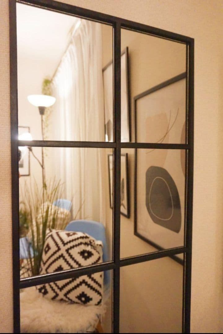 壁掛け鏡　格子デザイン　格子　海外風　インテリア　立て掛け　大型ミラー　9枚