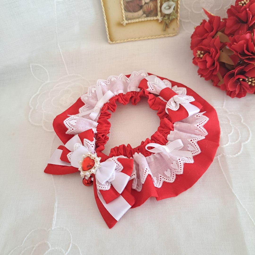 marin☆、幅広シュシュ、バレンタインBOX(赤)わんちゃん猫ちゃん用