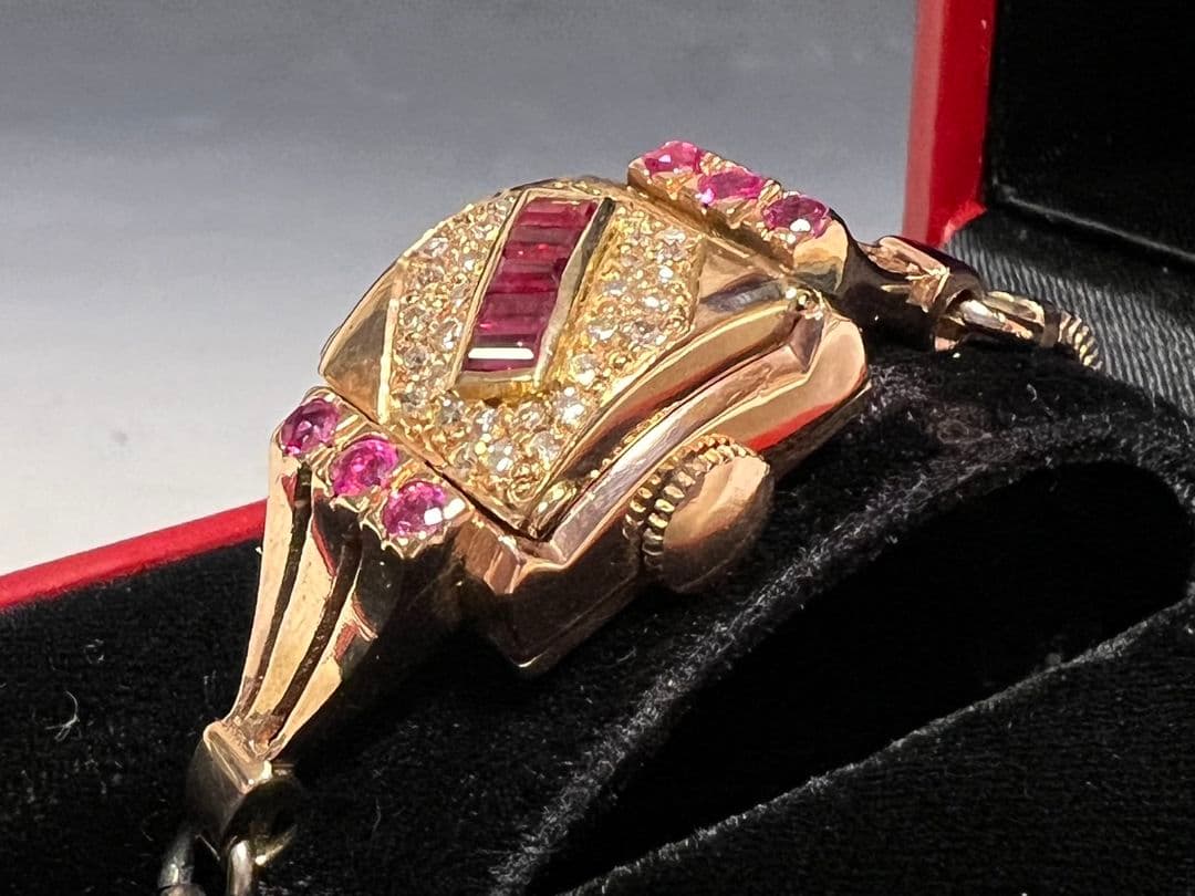 アンティークレディースウォッチ◇カクテルウォッチ◇ルビー　ダイヤ　14K 14金