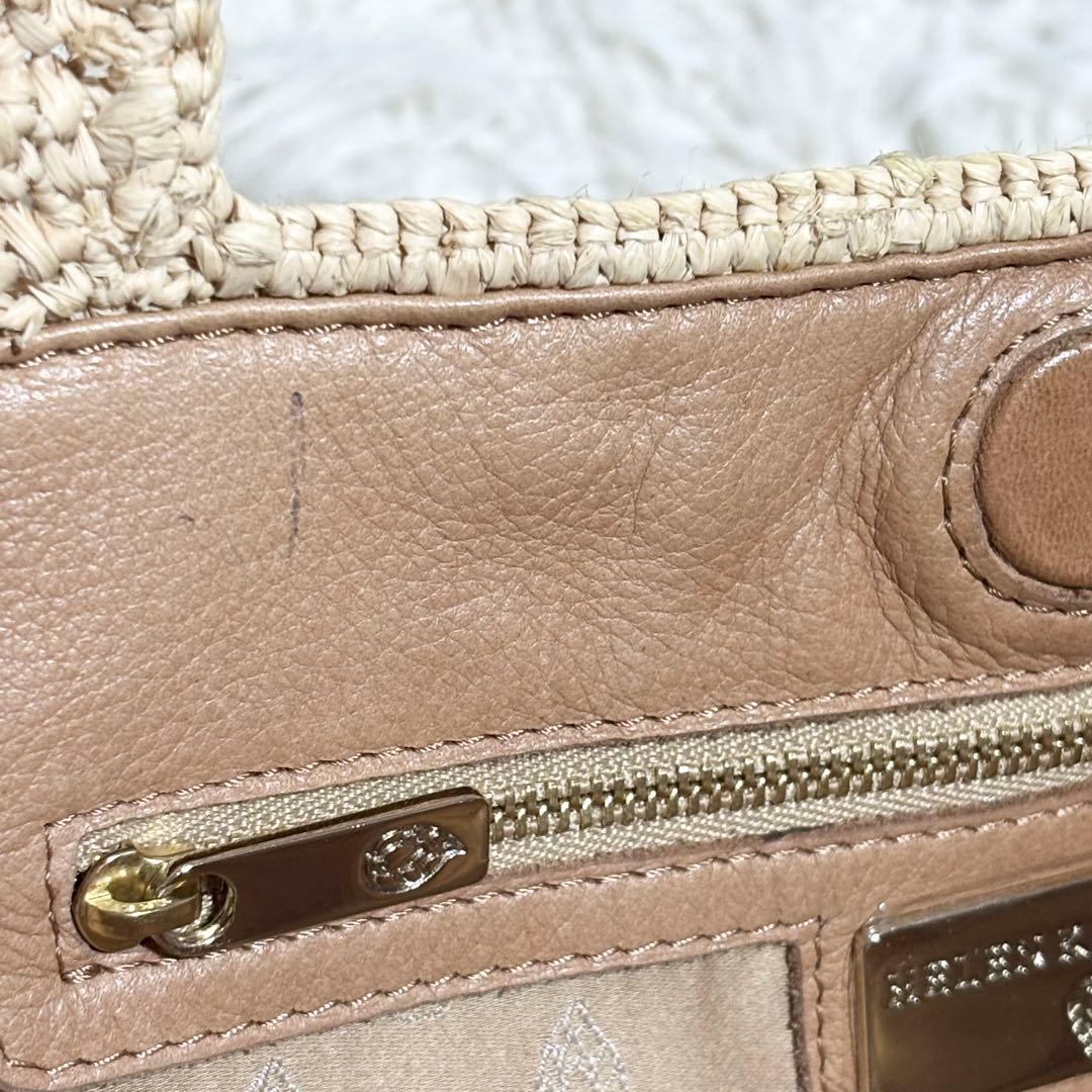 美品 収納袋付き ヘレンカミンスキー ラフィア カゴバッグ ポンポン 本革