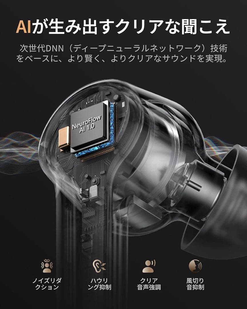 集音器 Bluetooth5.3 ワイヤレス イヤホン型高齢者若者向け長時間使用