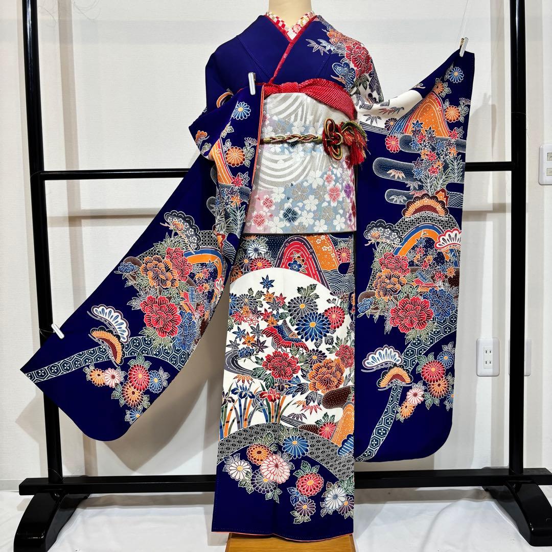 振袖フルセット　7点セット　長襦袢付き　身丈158 青　成人式　前撮り　f26