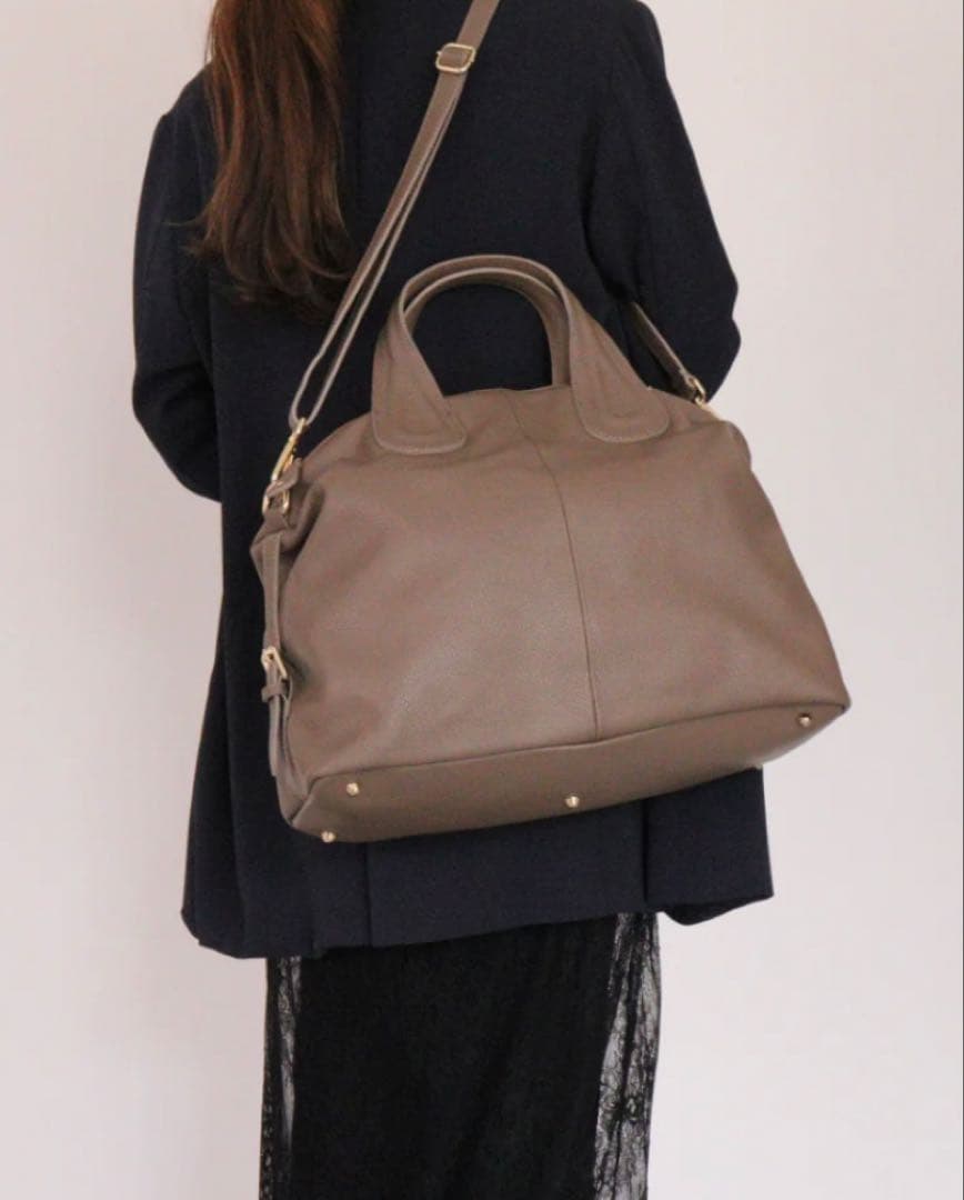 イタリア製ミレッラフィレンツェ グレー レザー ショルダーバッグ