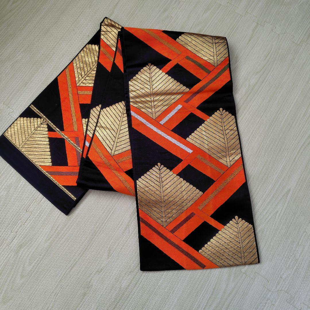 花柄のオレンジ着物と帯と志古貴　3点　七五三