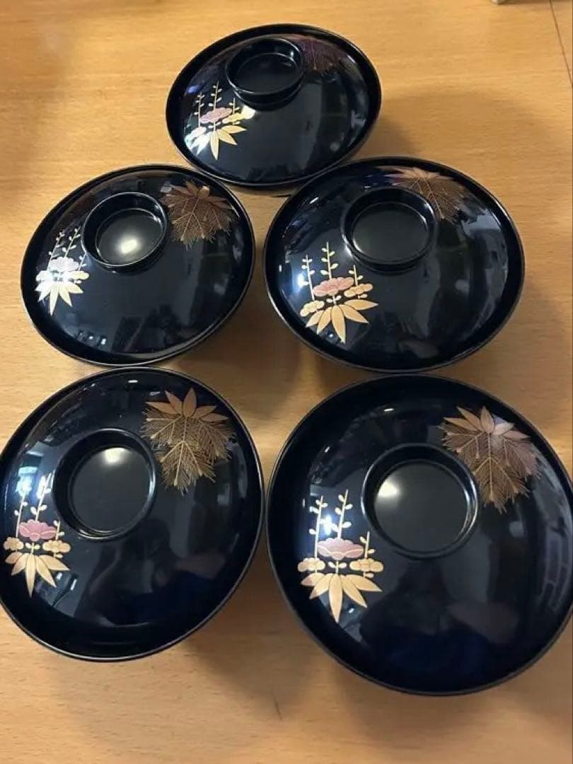 黒い蓋つき煮物椀 5個セット