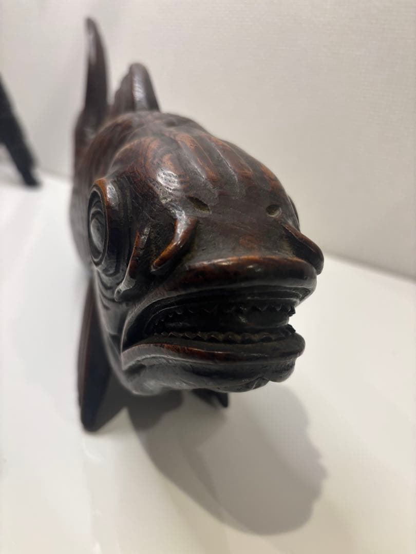 木製 魚型彫刻 約30cm