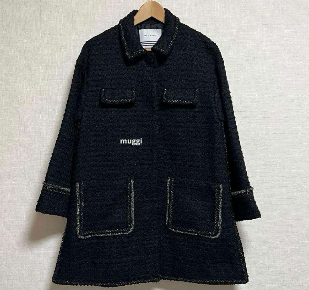 ボーダーズアットバルコニーツイード コートラメ 36ブラック