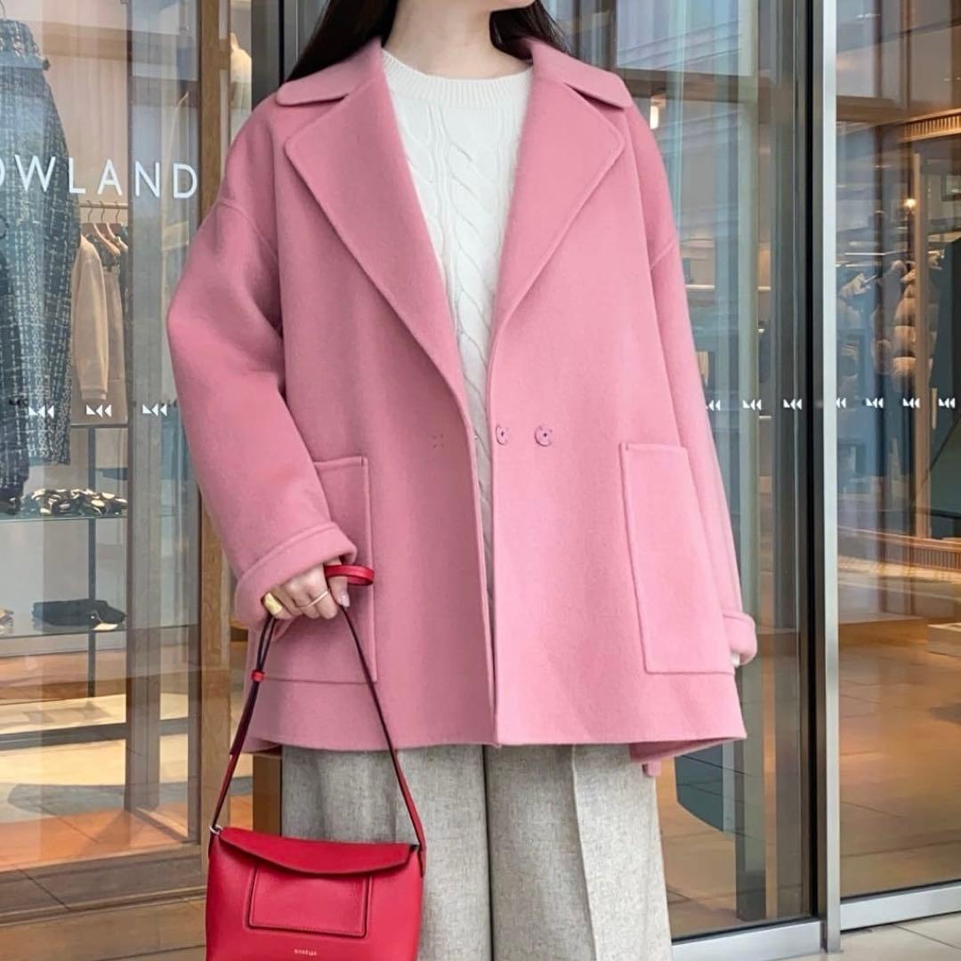 ボールジィ プレミアムウールリバーオープンカラーショートコート 34 ピンク