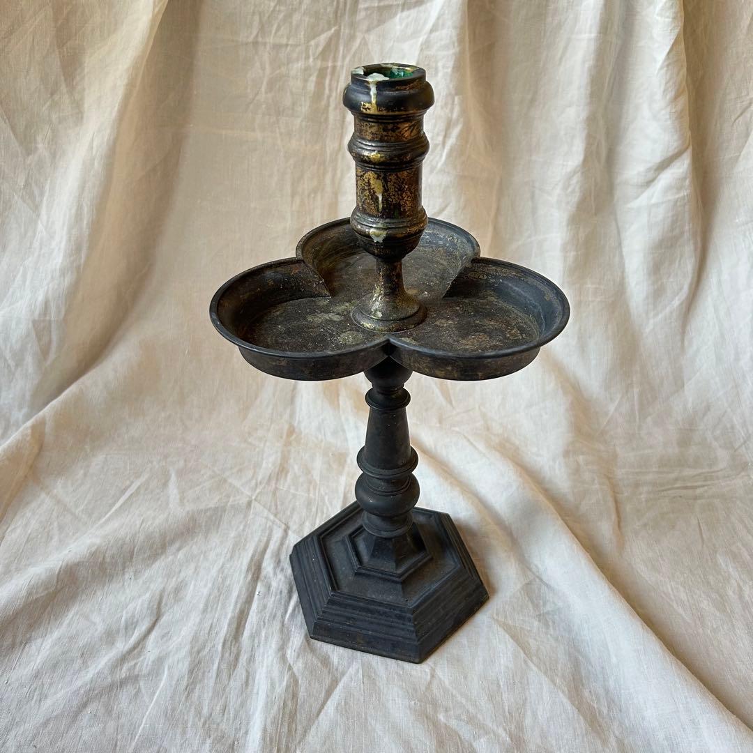 希少　フランスアンティーク 真鍮製 燭台 特大36cm 3つ葉　店舗什器　A