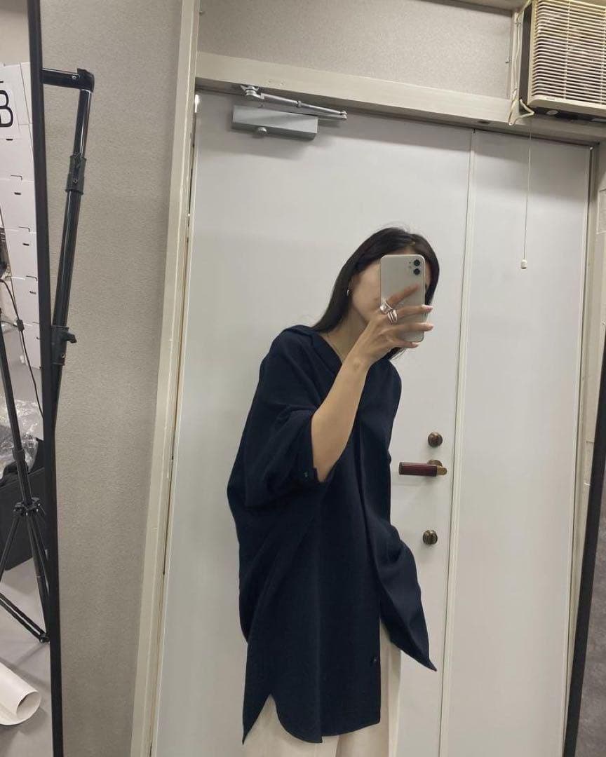 RIM.ARK リムアーク ロングライトシャツジャケット　ネイビー