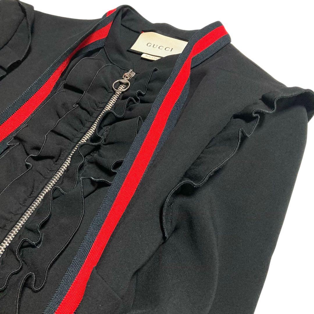 現行タグ★GUCCI グッチ ジャージーワンピース シェリーライン ボウタイ L