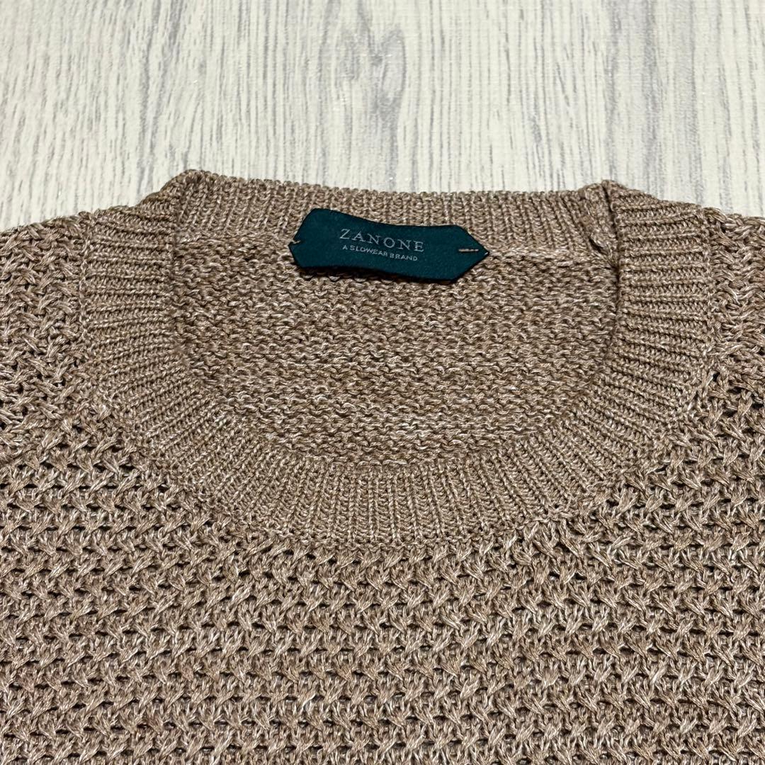 ザノーネ 綿麻混合ニット セーター 濃いめのベージュ サイズ50 スローウェア