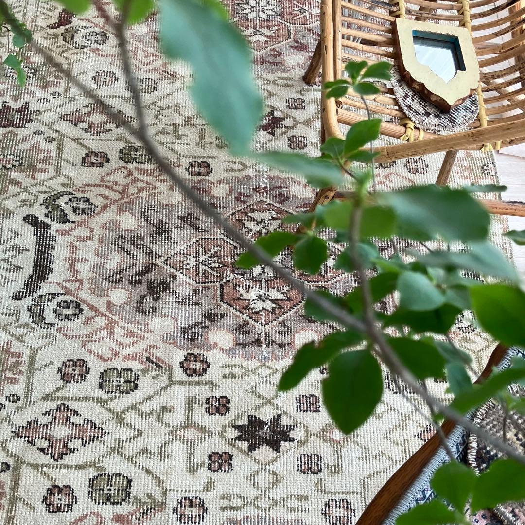 アールデコ調109×146✳︎モーブピンク　クローバー　トルコヴィンテージラグ