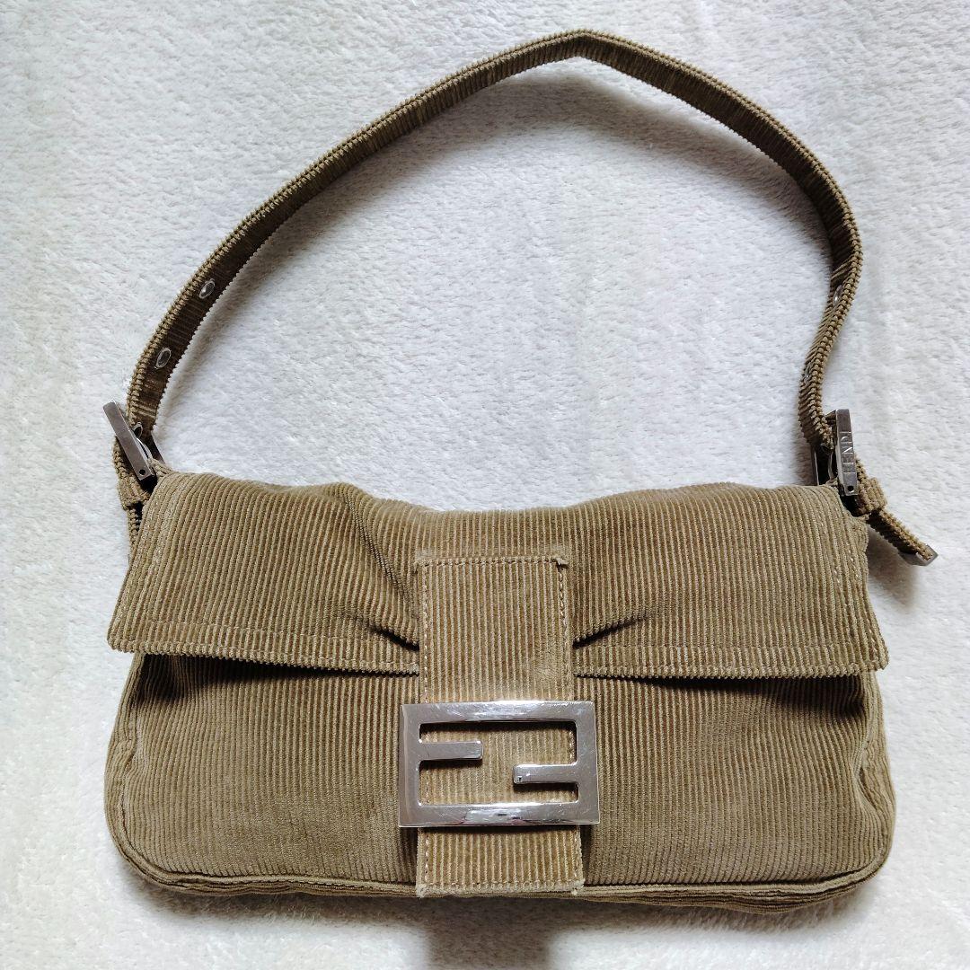 フェンディ　マンマバケット　ワンショルダーバッグ　コーデュロイ　美品　ベージュ