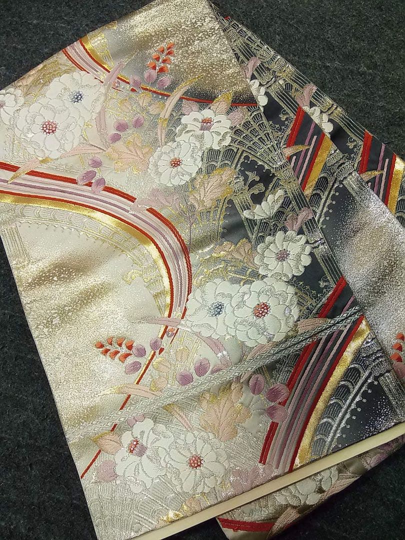 豪華振袖3点セット＊染め分け古典柄 金駒刺繍 沙耶型地紋 長襦袢・袋帯 晴れ着