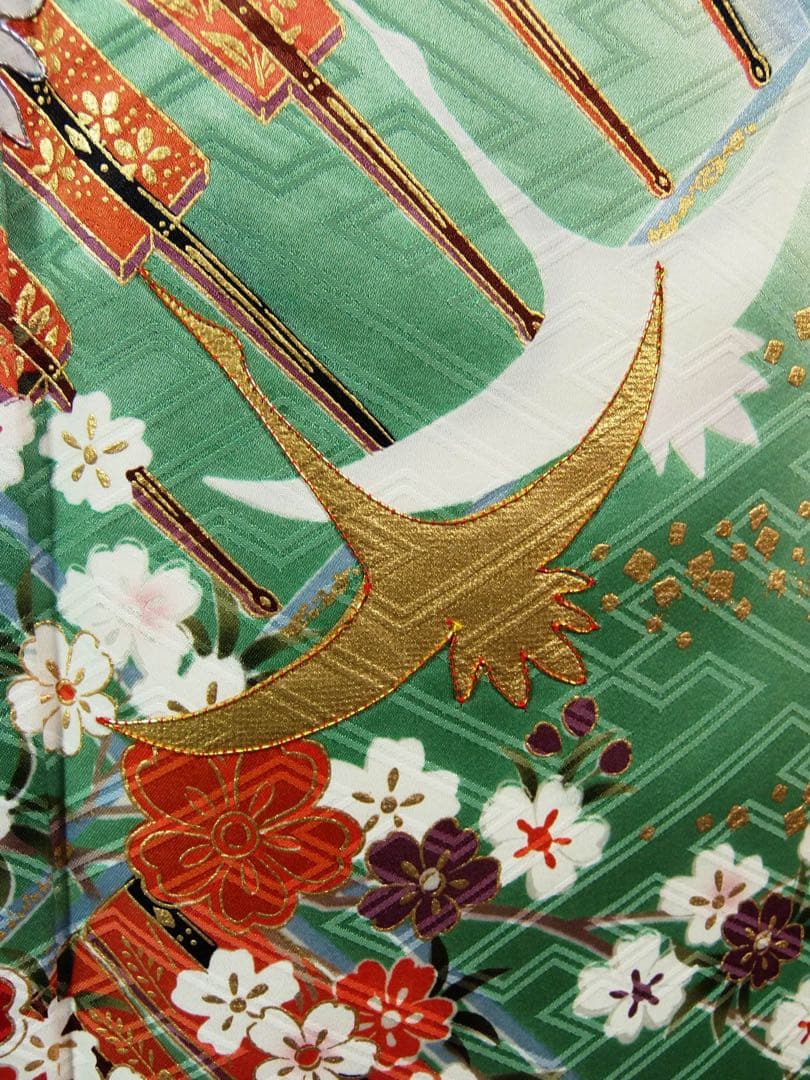 豪華振袖3点セット＊染め分け古典柄 金駒刺繍 沙耶型地紋 長襦袢・袋帯 晴れ着